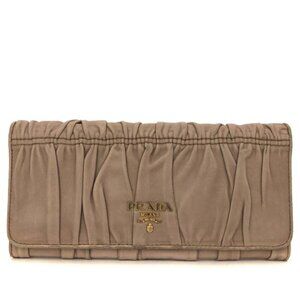 PRADA Logo Gather Leather Long Bifold Wallet Pink/2BJ1711